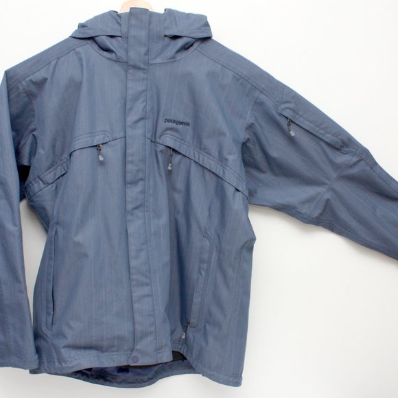 Patagonia Men's Outdoor Rain Jacket Large Blue Mesh Lined with Removable Hood - Picture 3 of 9
